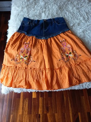 Falda vaquera combinada naranja
