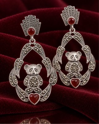 Orecchini Orsetto Cuore argento 925 corniola retró
