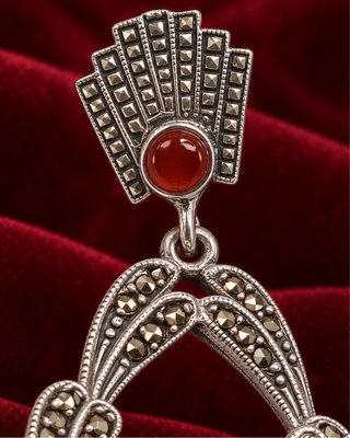 Orecchini Orsetto Cuore argento 925 corniola retró