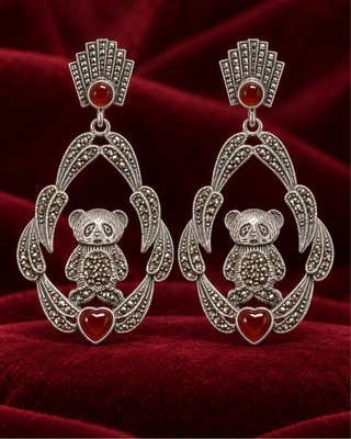 Orecchini Orsetto Cuore argento 925 corniola retró