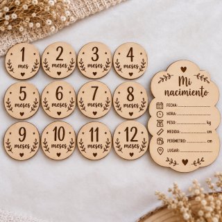 Pack Meses Bebé Madera Grabado Láser
