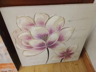 Cuadro decorativo flor beige y verde