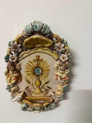 Acquasantiera Ostensorio Ceramica Decorata