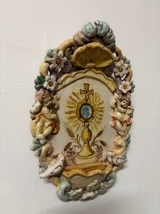 Acquasantiera Ostensorio Ceramica Decorata