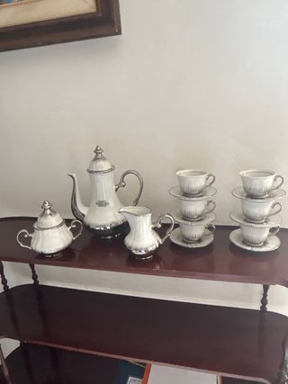 Juego de café completo plata y blanco