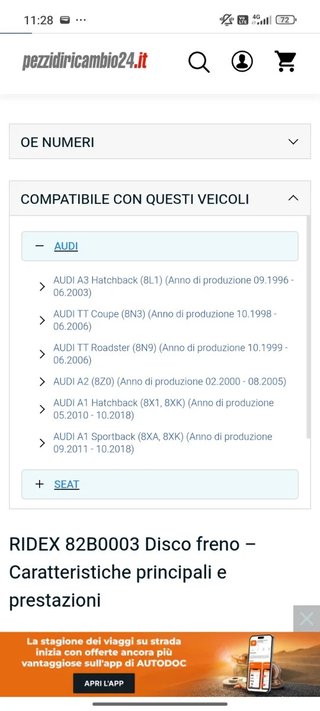 Coppia Dischi Freno RIDEX Posteriore