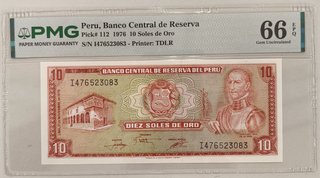 Billete Perú 10 Soles de Oro 1976 PMG66 P-112