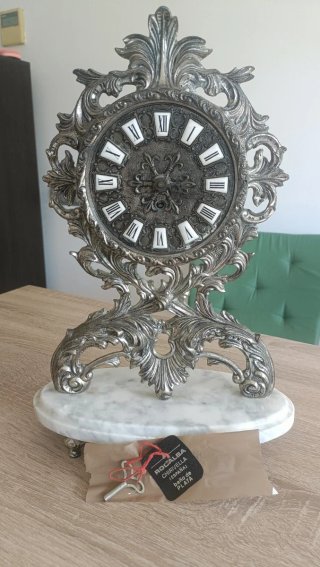 Reloj de Mesa Antiguo Baño Plata Rocalba