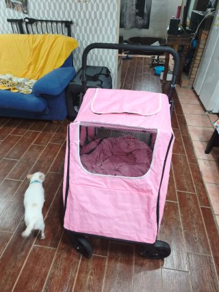Carro para mascotas rosa y negro