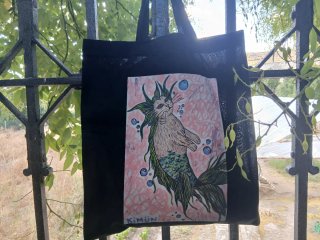 Totebag con ilustración original de gato sirena
