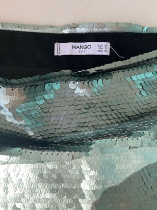 Falda Mango Lentejuelas Verde Talla M