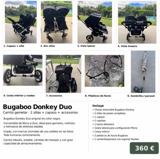 Bugaboo Donkey Duo Gemelar 2 Sillas +Capazo y accs