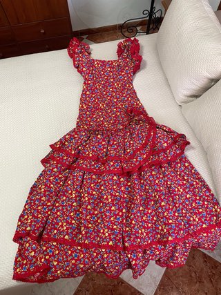Traje Flamenca Rojo Estampado Flores