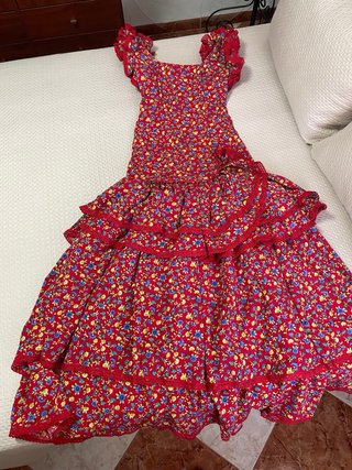 Traje Flamenca Rojo Estampado Flores