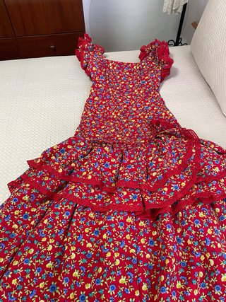 Traje Flamenca Rojo Estampado Flores