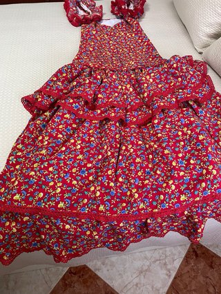 Traje Flamenca Rojo Estampado Flores