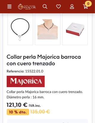 Majorica collar perla barroca con cuero trenzado