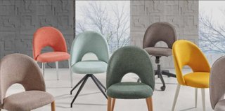Silla Ryta de comedor tapizada en tela Belfast
