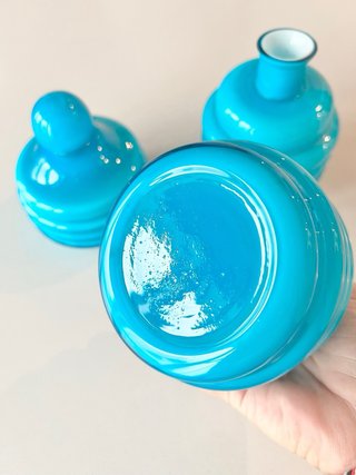 Juego tocador vintage cristal azul
