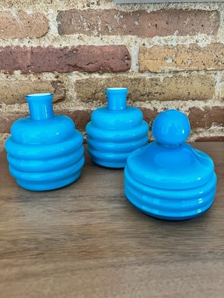 Juego tocador vintage cristal azul