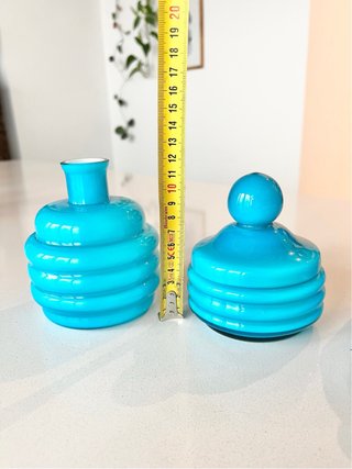 Juego tocador vintage cristal azul