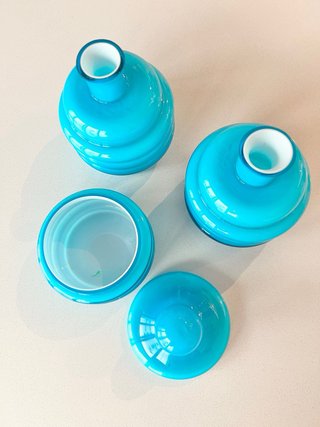 Juego tocador vintage cristal azul