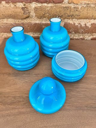 Juego tocador vintage cristal azul