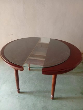 Mesa redonda madera con cristal