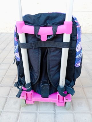 MOCHILA ESCOLAR B4U CON CARRO BUSQUETS - ROSA/AZUL
