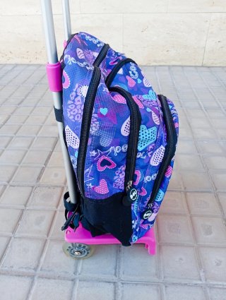 MOCHILA ESCOLAR B4U CON CARRO BUSQUETS - ROSA/AZUL