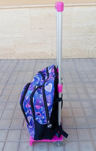 MOCHILA ESCOLAR B4U CON CARRO BUSQUETS - ROSA/AZUL