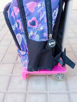 MOCHILA ESCOLAR B4U CON CARRO BUSQUETS - ROSA/AZUL