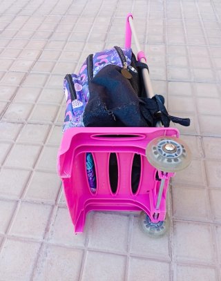 MOCHILA ESCOLAR B4U CON CARRO BUSQUETS - ROSA/AZUL