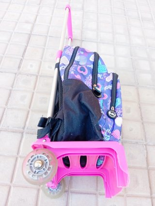 MOCHILA ESCOLAR B4U CON CARRO BUSQUETS - ROSA/AZUL