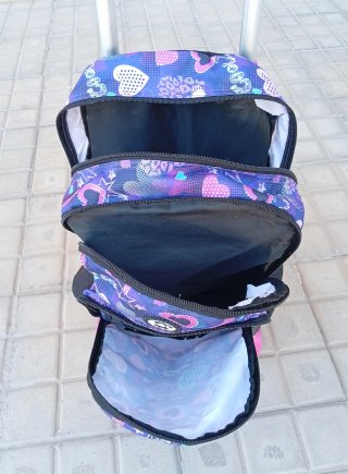 MOCHILA ESCOLAR B4U CON CARRO BUSQUETS - ROSA/AZUL