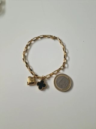 Pulsera Acero Inox 316L Corazón y Trébol