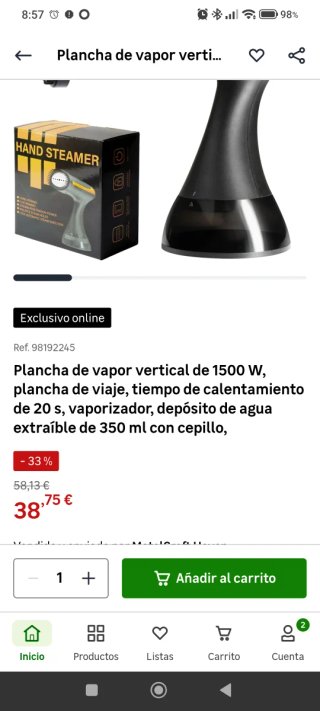 Plancha de vapor vertical 1500W