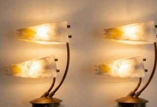 Coppia di Applique Vintage in Bronzo con Elementi in Pietra e Vetro