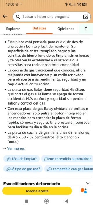 Cocina Balay Cristal Negro 60 cm