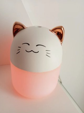 Lámpara Humidificador Gatito Rosa y Blanco