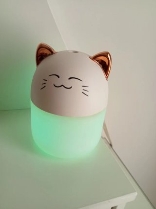 Lámpara Humidificador Gatito Rosa y Blanco