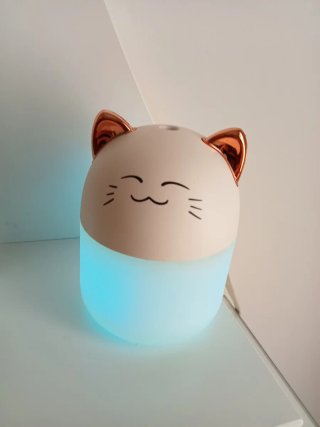 Lámpara Humidificador Gatito Rosa y Blanco