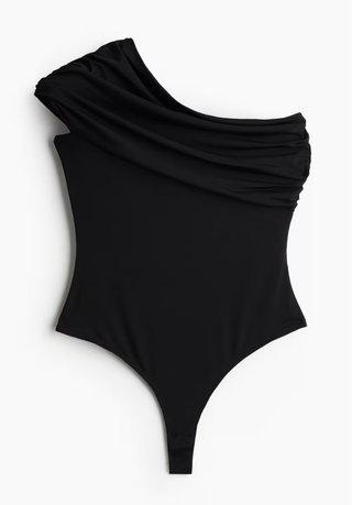 Body H&M Negro Asimétrico Drapeado