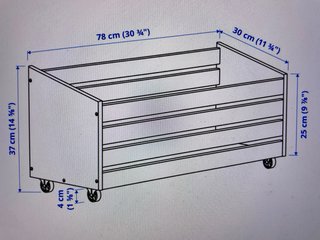Caja de madera pino con ruedas 78x30cm