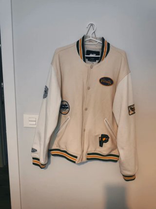 Cazadora Varsity Beige y Blanca Hombre