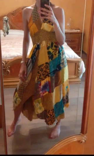 Abito lungo patchwork boho chic S