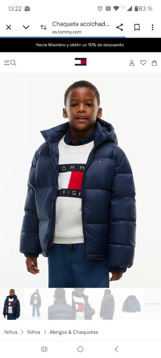 Plumífero Tommy Hilfiger niño Talla M. 164 cm.