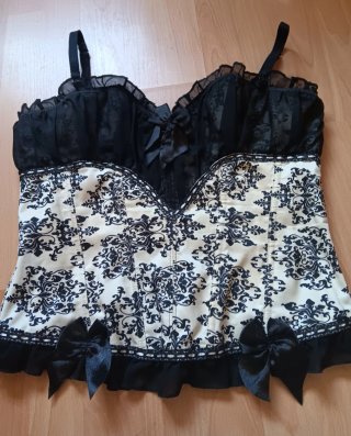 Corse Top Encaje Negro Blanco Talla L