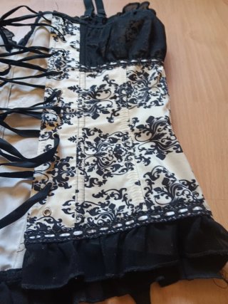 Corse Top Encaje Negro Blanco Talla L