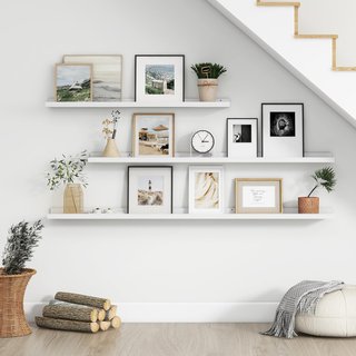 Estantería flotante pared roble blanca 90cm